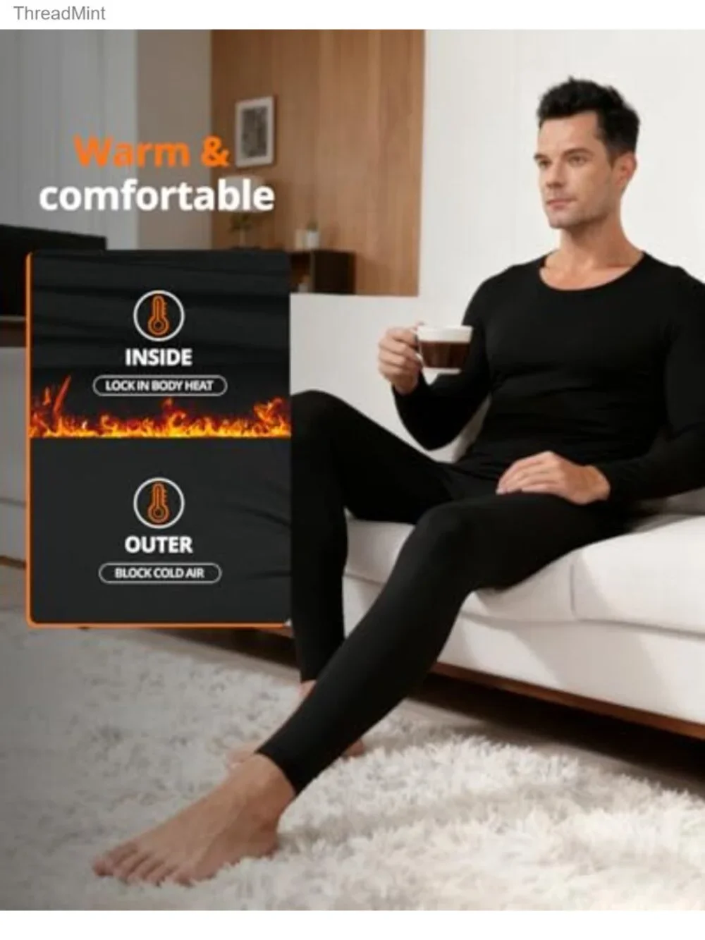 Men's Thermal Underwear Set Ultra-Soft Fleece Lined Base Layer Top & Bottom